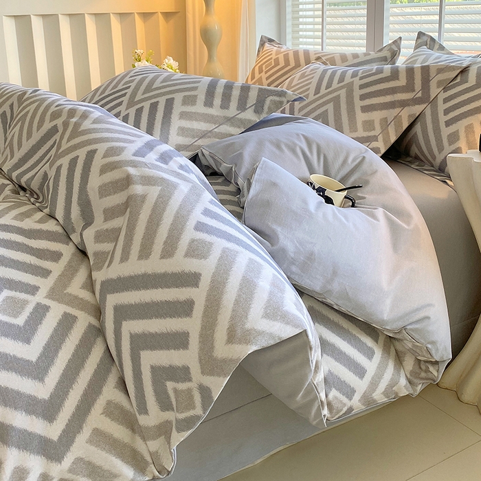 威布斯家居 2025新款新疆棉全棉纯棉生态加厚磨毛四件套 半舟-灰