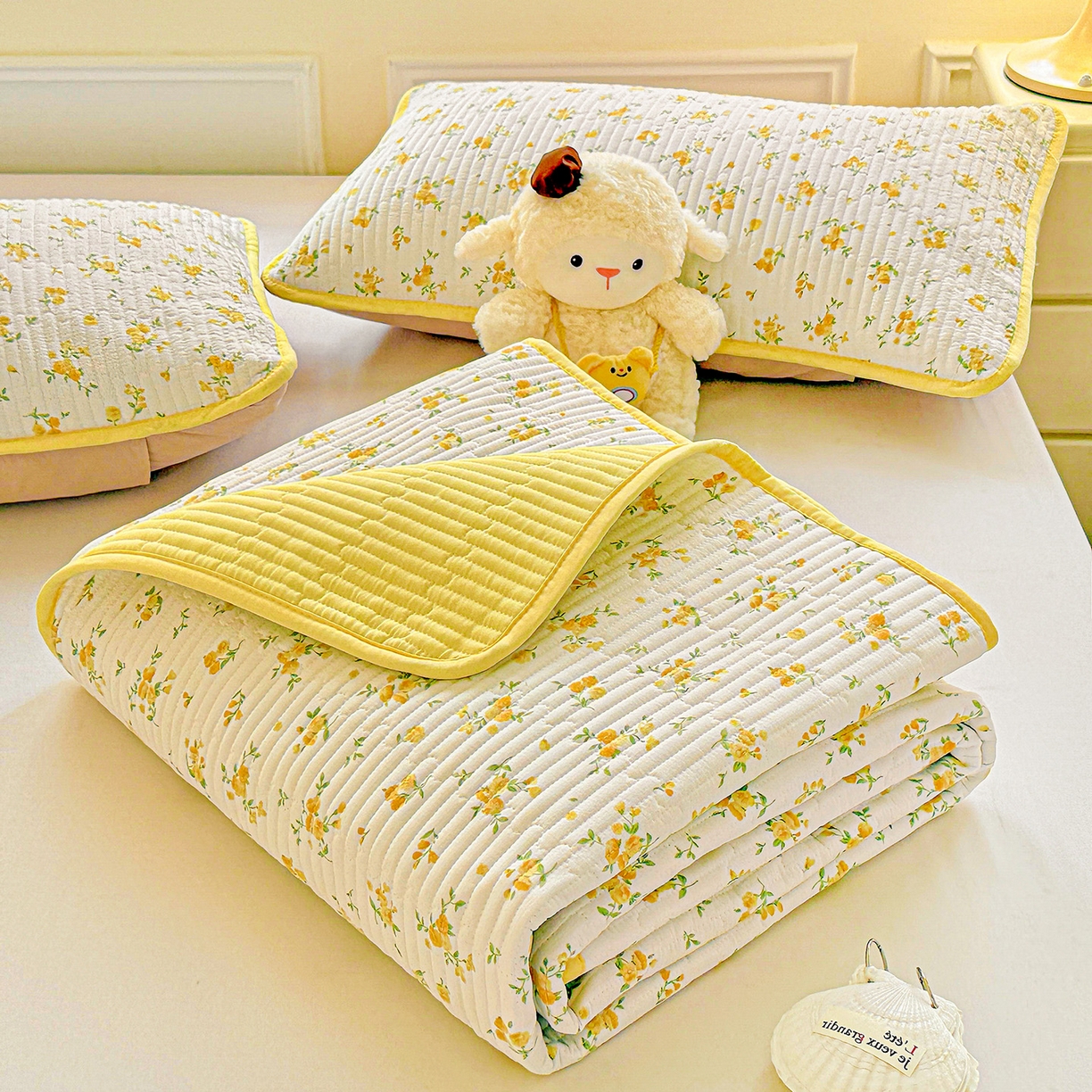 91家纺网 家纺一手货源 找家纺 恒尚居 2025新款双层纱床盖床盖单品单床盖云感夹棉床单床垫软床垫-四季款【系列一】 【春日繁花】双层纱