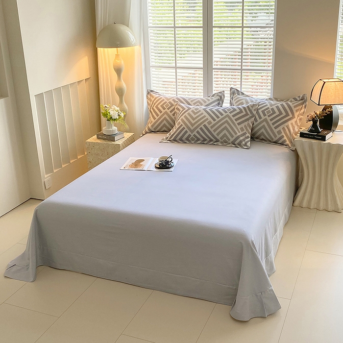 91家纺网 家纺一手货源 找家纺 威布斯家居 2025新款新疆棉全棉纯棉生态加厚磨毛四件套 半舟-灰