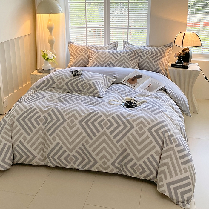 91家纺网 家纺一手货源 找家纺 威布斯家居 2025新款新疆棉全棉纯棉生态加厚磨毛四件套 半舟-灰