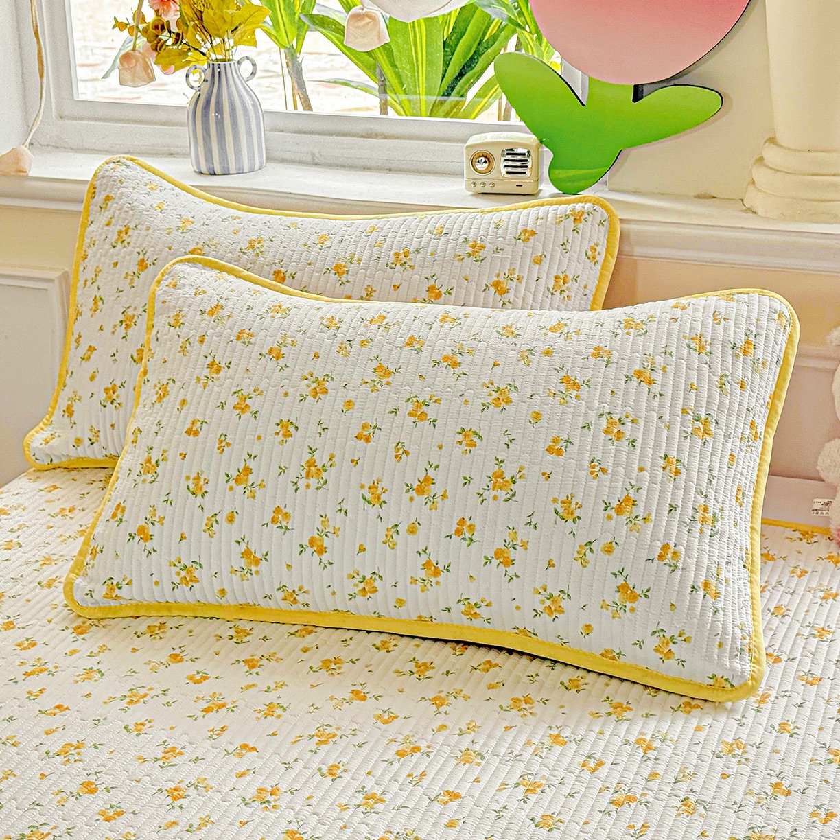 91家纺网 家纺一手货源 找家纺 恒尚居 2025新款双层纱床盖床盖单品单床盖云感夹棉床单床垫软床垫-四季款【系列一】 【春日繁花】双层纱