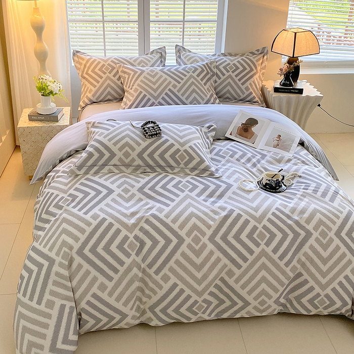 91家纺网 家纺一手货源 找家纺 威布斯家居 2025新款新疆棉全棉纯棉生态加厚磨毛四件套 半舟-灰