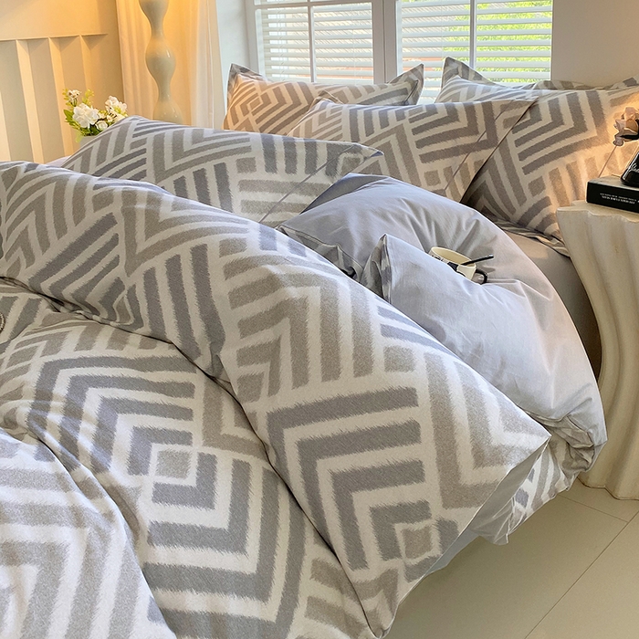 91家纺网 家纺一手货源 找家纺 威布斯家居 2025新款新疆棉全棉纯棉生态加厚磨毛四件套 半舟-灰