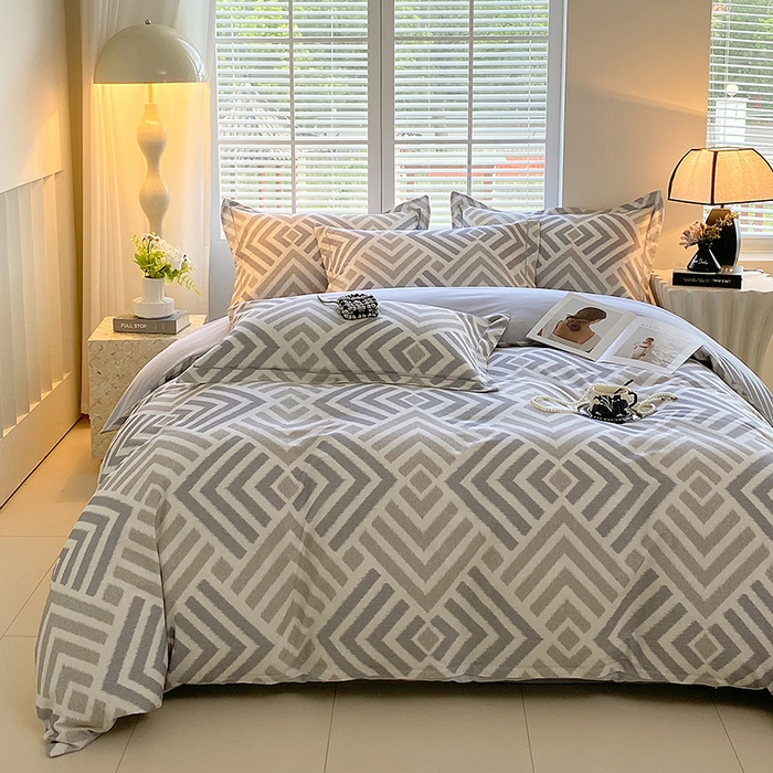 91家纺网 家纺一手货源 找家纺 威布斯家居 2025新款新疆棉全棉纯棉生态加厚磨毛四件套 半舟-灰