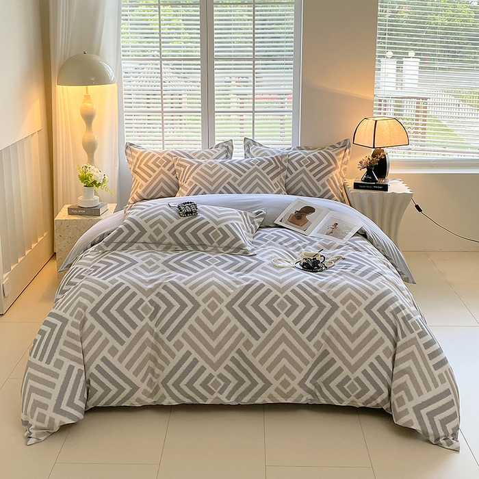 91家纺网 家纺一手货源 找家纺 威布斯家居 2025新款新疆棉全棉纯棉生态加厚磨毛四件套 半舟-灰