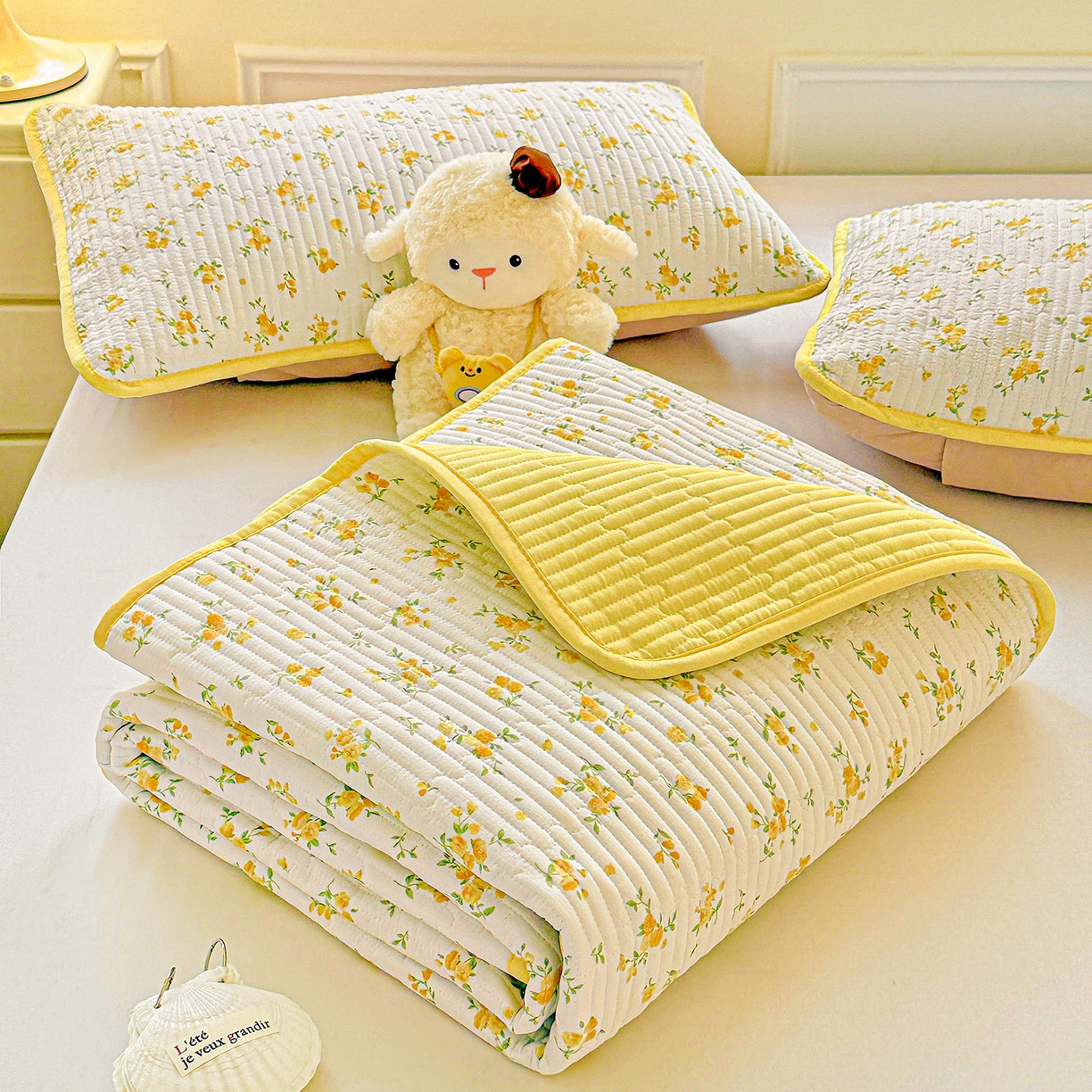 91家纺网 家纺一手货源 找家纺 恒尚居 2025新款双层纱床盖床盖单品单床盖云感夹棉床单床垫软床垫-四季款【系列一】 【春日繁花】双层纱