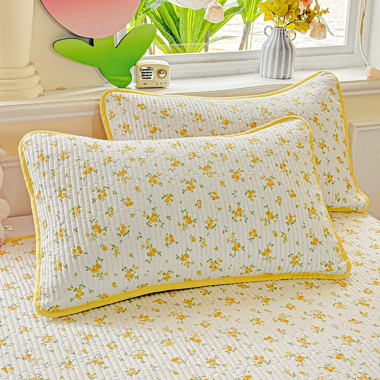 91家纺网 家纺一手货源 找家纺 恒尚居 2025新款双层纱床盖床盖单品单床盖云感夹棉床单床垫软床垫-四季款【系列一】 【春日繁花】双层纱