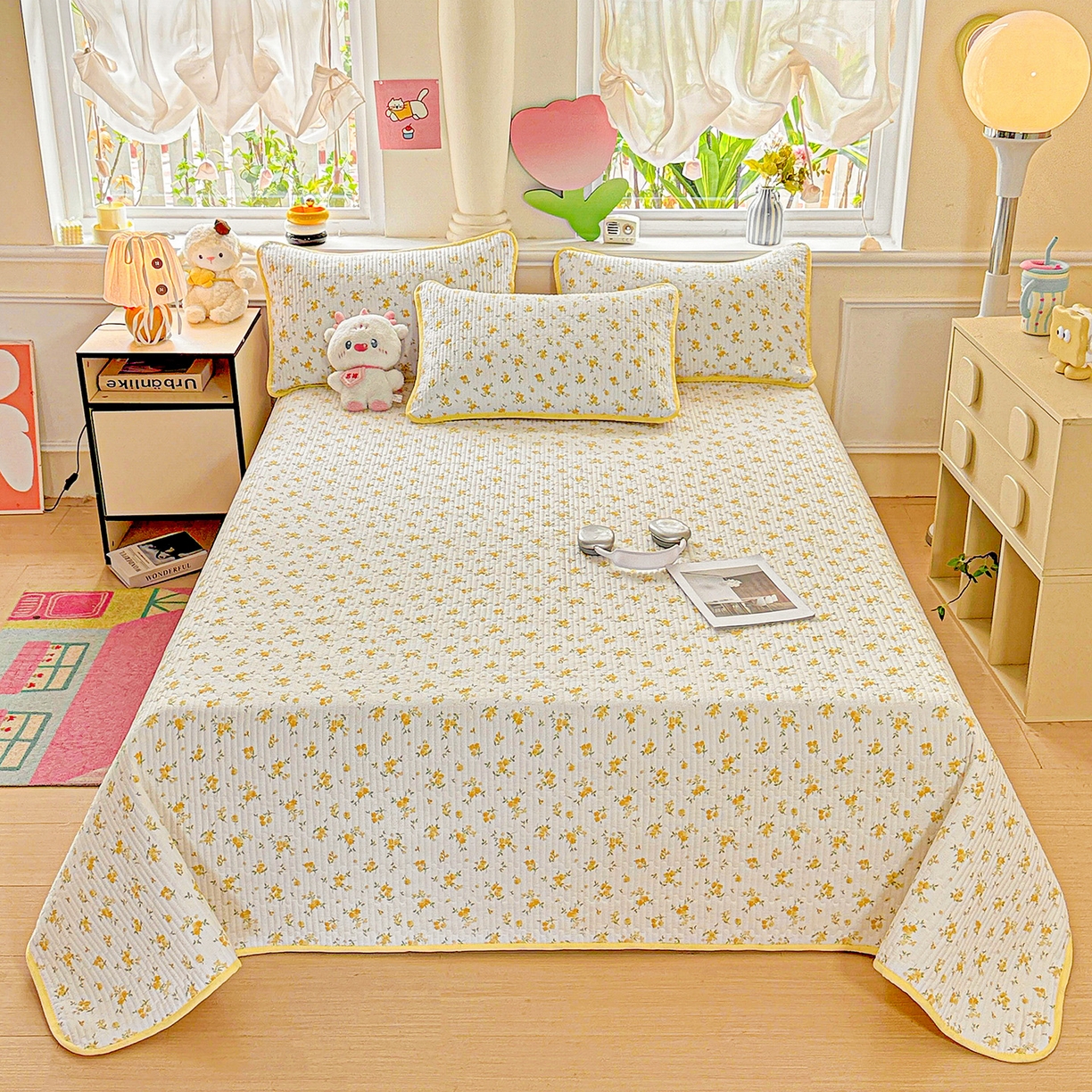 91家纺网 家纺一手货源 找家纺 恒尚居 2025新款双层纱床盖床盖单品单床盖云感夹棉床单床垫软床垫-四季款【系列一】 【春日繁花】双层纱