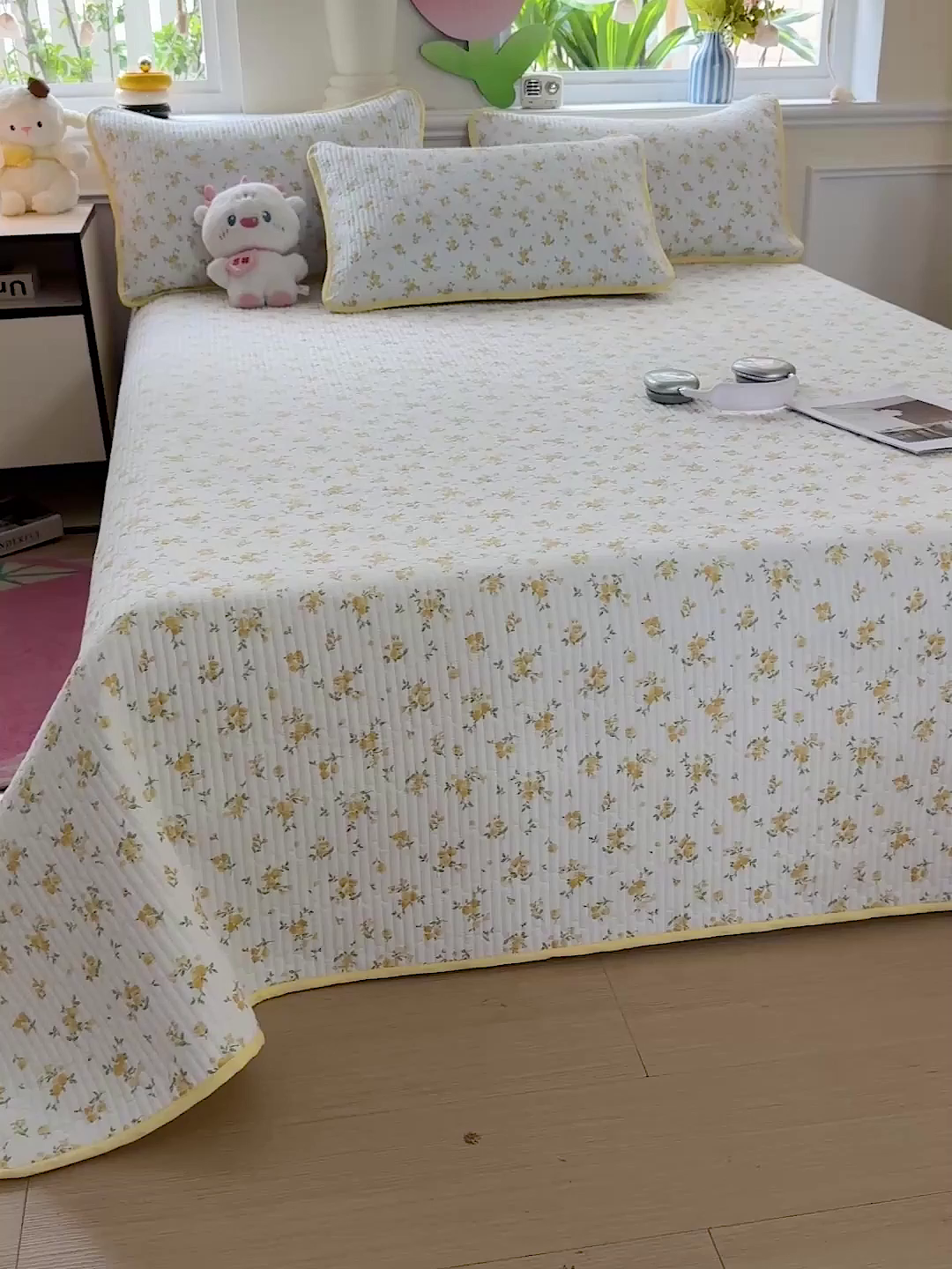 91家纺网 家纺一手货源 找家纺 恒尚居 2025新款双层纱床盖床盖单品单床盖云感夹棉床单床垫软床垫-四季款【系列一】 【春日繁花】双层纱