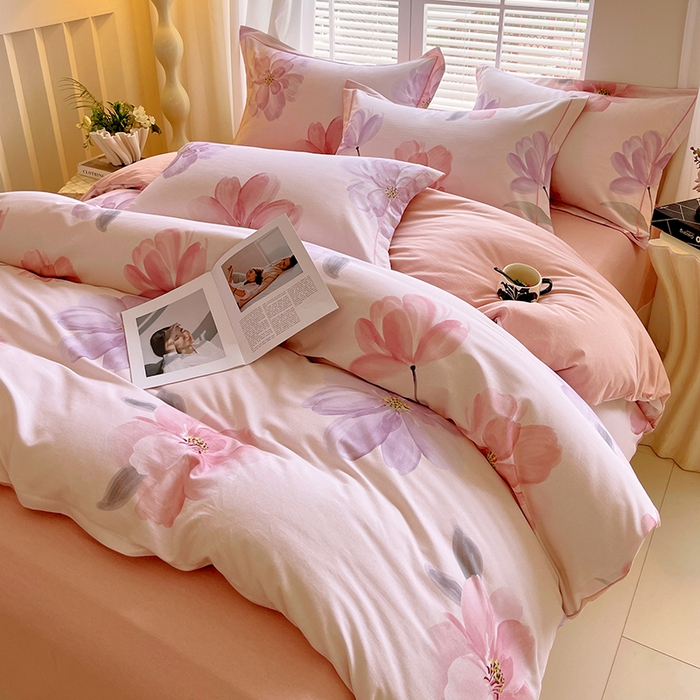 91家纺网 家纺一手货源 找家纺 威布斯家居 2025新款新疆棉全棉纯棉生态加厚磨毛四件套 茶言妙语-粉