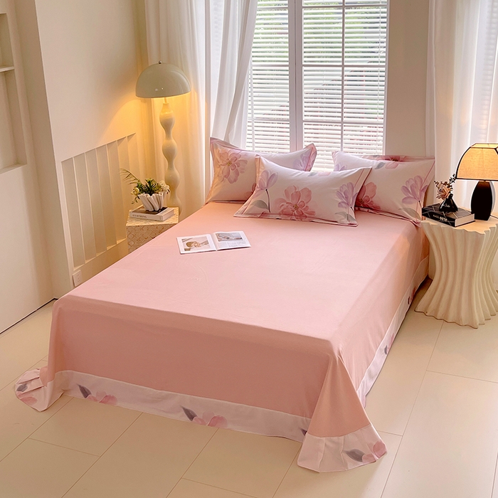 91家纺网 家纺一手货源 找家纺 威布斯家居 2025新款新疆棉全棉纯棉生态加厚磨毛四件套 茶言妙语-粉