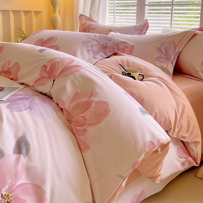 91家纺网 家纺一手货源 找家纺 威布斯家居 2025新款新疆棉全棉纯棉生态加厚磨毛四件套 茶言妙语-粉