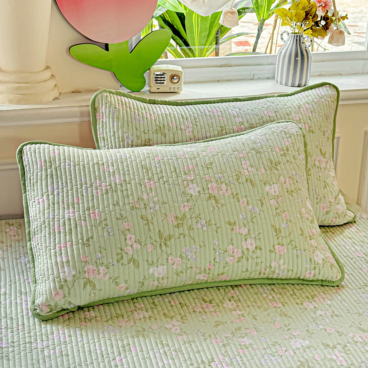 91家纺网 家纺一手货源 找家纺 恒尚居 2025新款双层纱床盖床盖单品单床盖云感夹棉床单床垫软床垫-四季款【系列一】 【美丽心情】双层纱