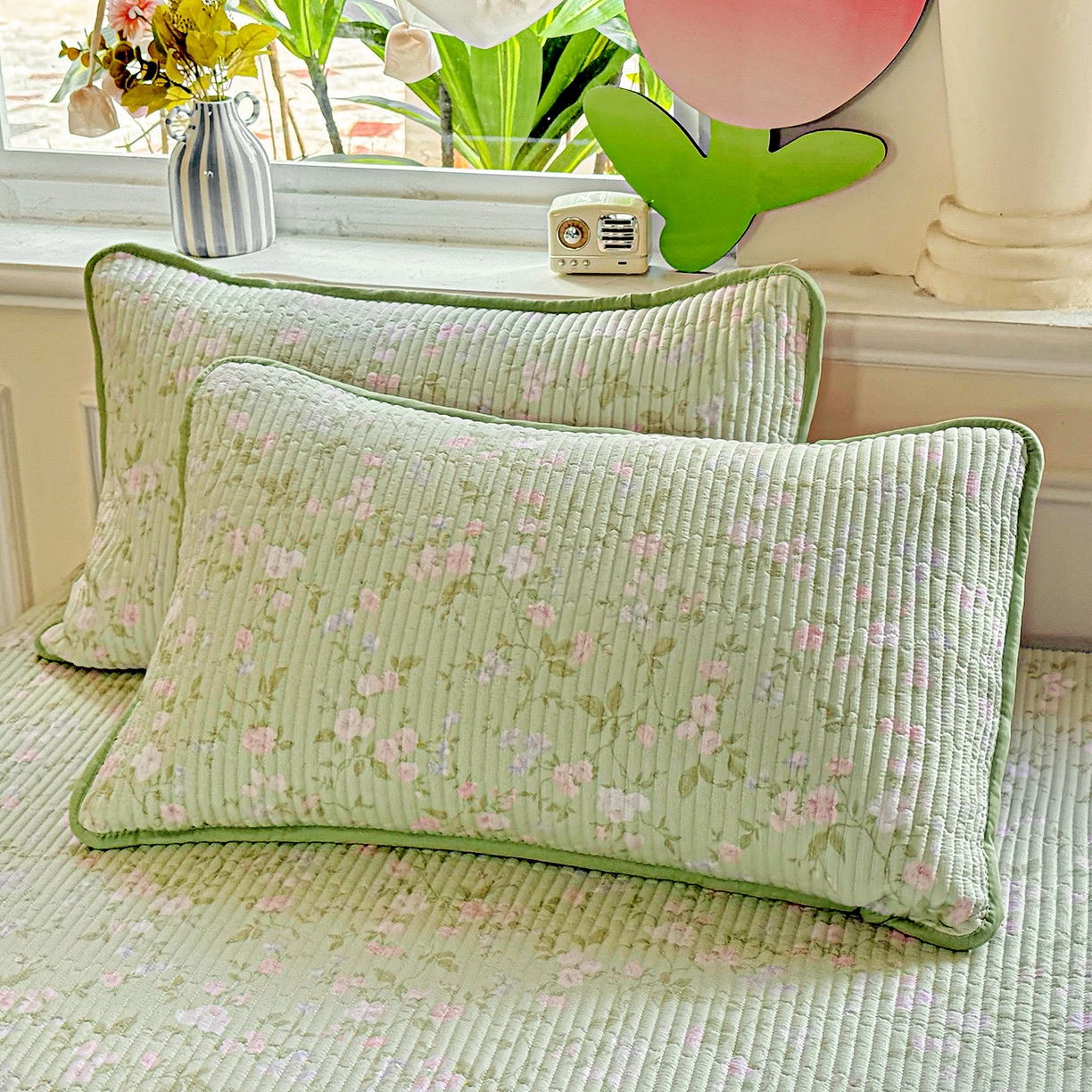 91家纺网 家纺一手货源 找家纺 恒尚居 2025新款双层纱床盖床盖单品单床盖云感夹棉床单床垫软床垫-四季款【系列一】 【美丽心情】双层纱