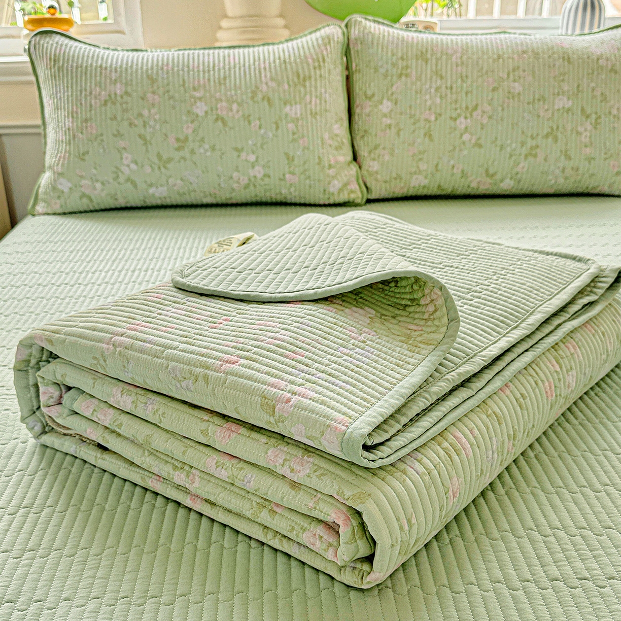 91家纺网 家纺一手货源 找家纺 恒尚居 2025新款双层纱床盖床盖单品单床盖云感夹棉床单床垫软床垫-四季款【系列一】 【美丽心情】双层纱