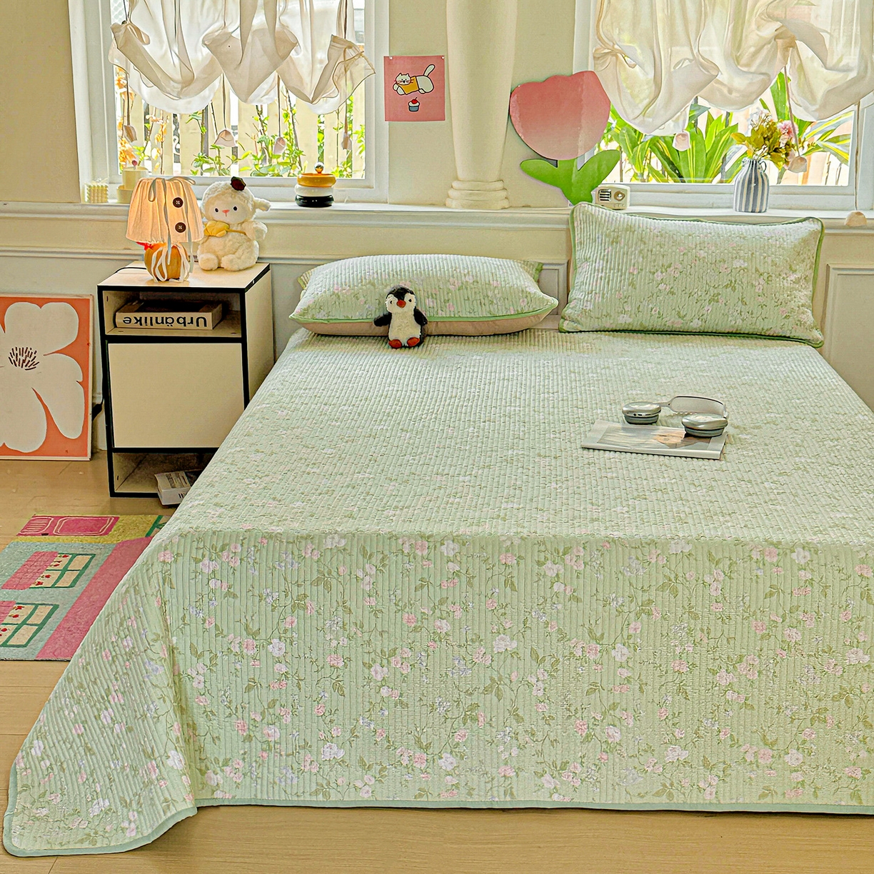 91家纺网 家纺一手货源 找家纺 恒尚居 2025新款双层纱床盖床盖单品单床盖云感夹棉床单床垫软床垫-四季款【系列一】 【美丽心情】双层纱