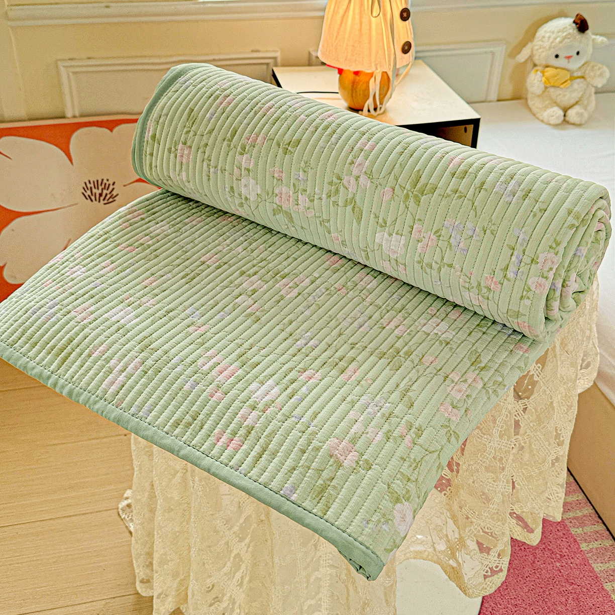 91家纺网 家纺一手货源 找家纺 恒尚居 2025新款双层纱床盖床盖单品单床盖云感夹棉床单床垫软床垫-四季款【系列一】 【美丽心情】双层纱