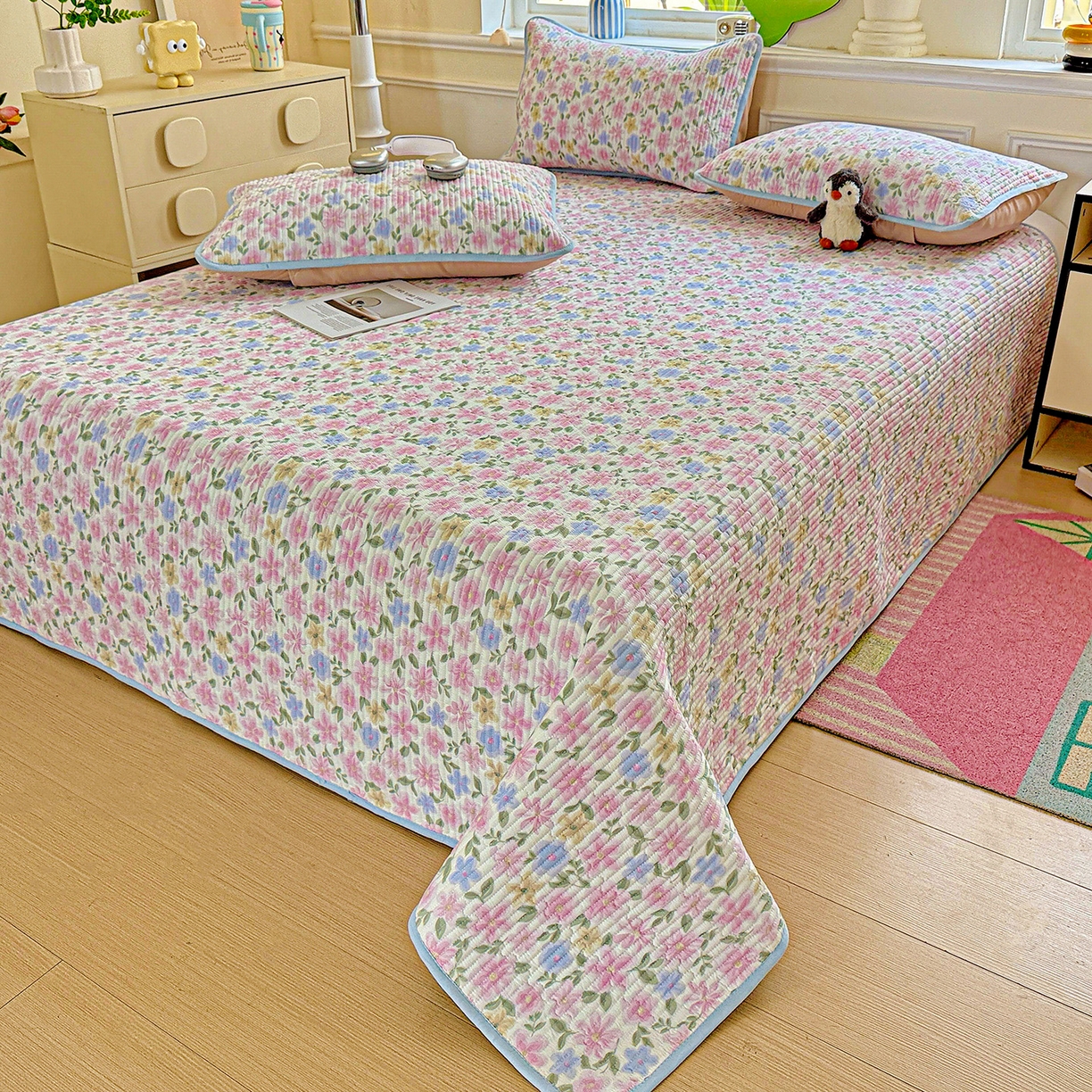 91家纺网 家纺一手货源 找家纺 恒尚居 2025新款双层纱床盖床盖单品单床盖云感夹棉床单床垫软床垫-四季款【系列一】 【蔷薇】双层纱