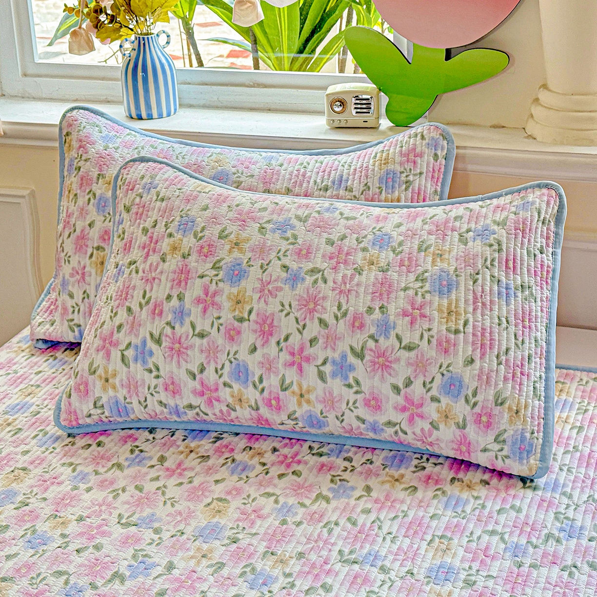 91家纺网 家纺一手货源 找家纺 恒尚居 2025新款双层纱床盖床盖单品单床盖云感夹棉床单床垫软床垫-四季款【系列一】 【蔷薇】双层纱