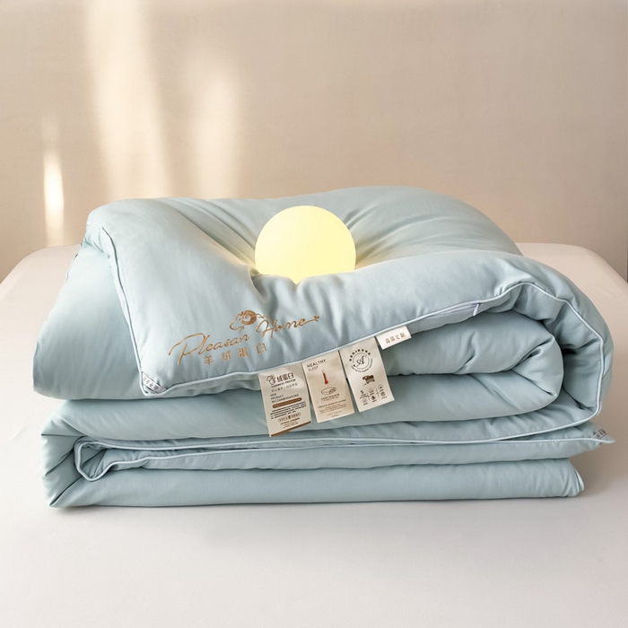 91家纺网 家纺一手货源 找家纺 蓝雀翎 2025新款刺绣羊绒蛋白锁温被被子被芯 天空蓝