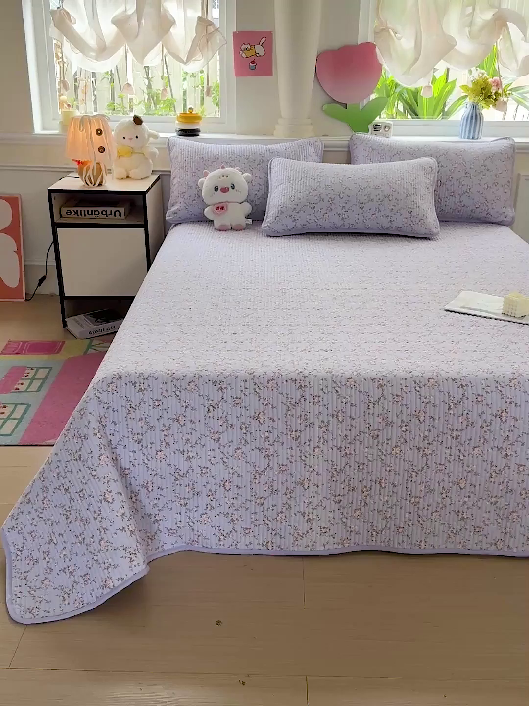 91家纺网 家纺一手货源 找家纺 恒尚居 2025新款双层纱床盖床盖单品单床盖云感夹棉床单床垫软床垫-四季款【系列一】 【紫藤花】双层纱
