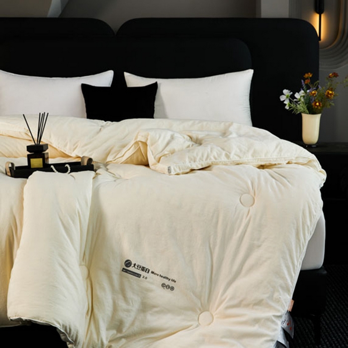 91家纺网 家纺一手货源 找家纺 蓝雀翎 2025新款原棉提花大豆被被子被芯 奶油白