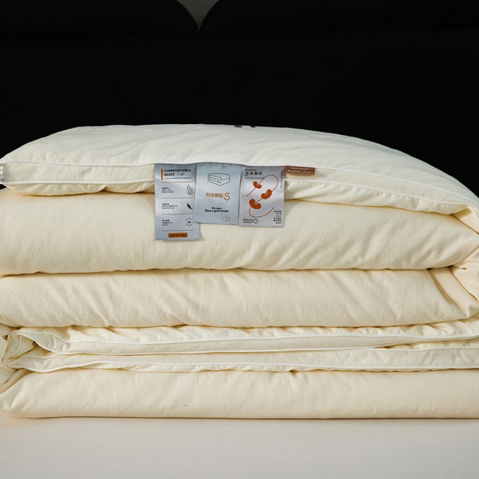 91家纺网 家纺一手货源 找家纺 蓝雀翎 2025新款原棉提花大豆被被子被芯 奶油白