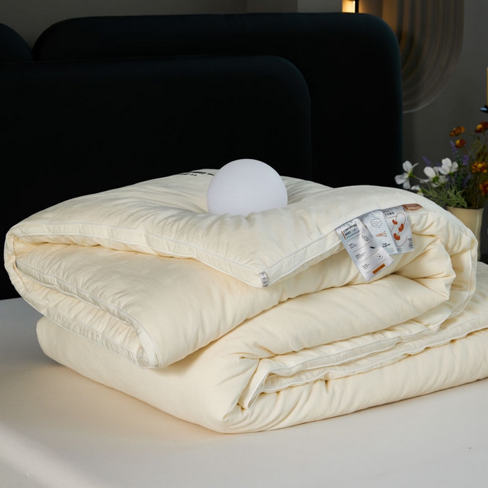 91家纺网 家纺一手货源 找家纺 蓝雀翎 2025新款原棉提花大豆被被子被芯 奶油白