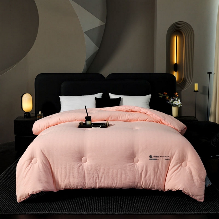 91家纺网 家纺一手货源 找家纺 蓝雀翎 2025新款原棉提花大豆被被子被芯 蜜桃粉