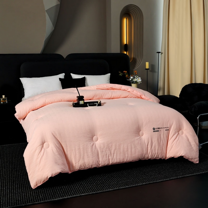 91家纺网 家纺一手货源 找家纺 蓝雀翎 2025新款原棉提花大豆被被子被芯 蜜桃粉