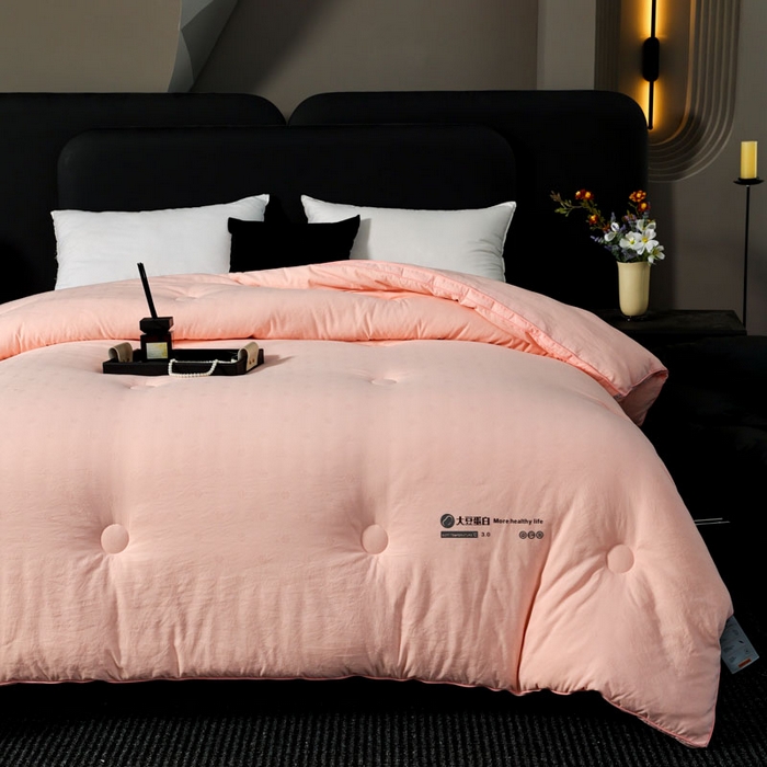 91家纺网 家纺一手货源 找家纺 蓝雀翎 2025新款原棉提花大豆被被子被芯 蜜桃粉