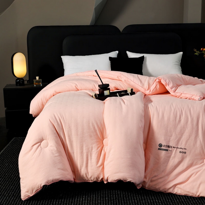 91家纺网 家纺一手货源 找家纺 蓝雀翎 2025新款原棉提花大豆被被子被芯 蜜桃粉