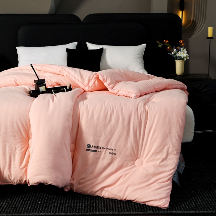 91家纺网 家纺一手货源 找家纺 蓝雀翎 2025新款原棉提花大豆被被子被芯 蜜桃粉