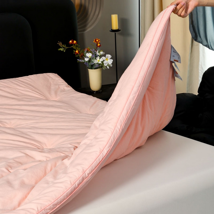 91家纺网 家纺一手货源 找家纺 蓝雀翎 2025新款原棉提花大豆被被子被芯 蜜桃粉