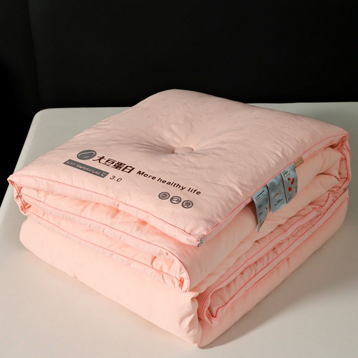 91家纺网 家纺一手货源 找家纺 蓝雀翎 2025新款原棉提花大豆被被子被芯 蜜桃粉