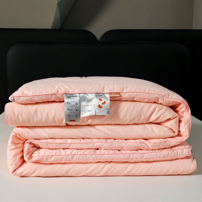 91家纺网 家纺一手货源 找家纺 蓝雀翎 2025新款原棉提花大豆被被子被芯 蜜桃粉
