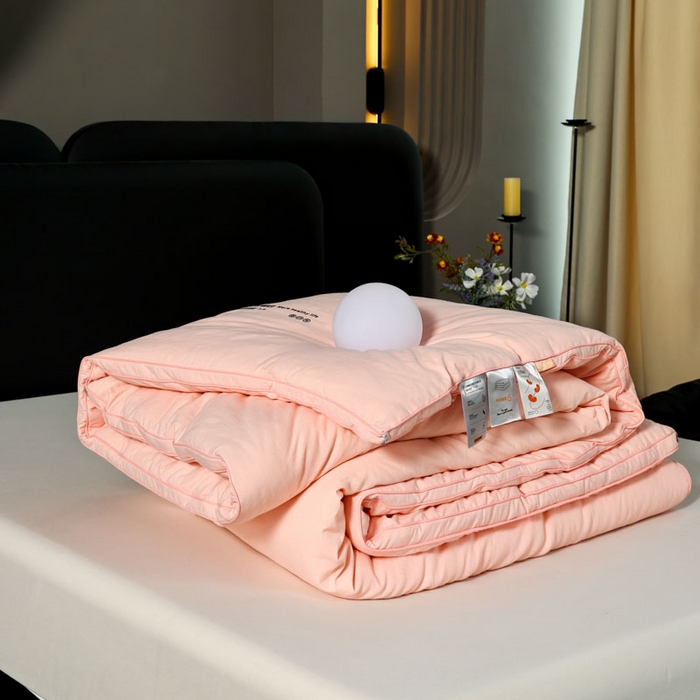 91家纺网 家纺一手货源 找家纺 蓝雀翎 2025新款原棉提花大豆被被子被芯 蜜桃粉