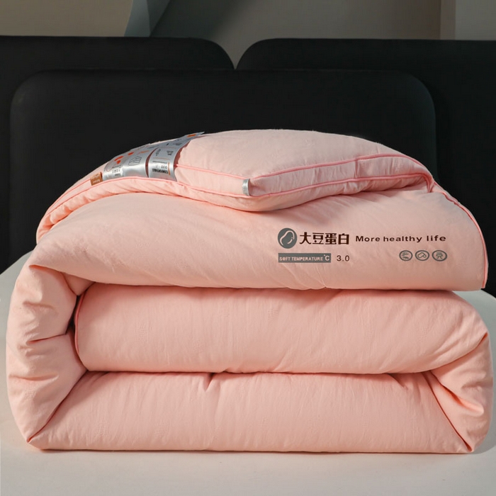 蓝雀翎 2025新款原棉提花大豆被被子被芯 蜜桃粉