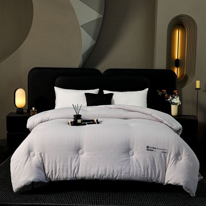 91家纺网 家纺一手货源 找家纺 蓝雀翎 2025新款原棉提花大豆被被子被芯 绅士灰