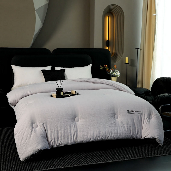 91家纺网 家纺一手货源 找家纺 蓝雀翎 2025新款原棉提花大豆被被子被芯 绅士灰