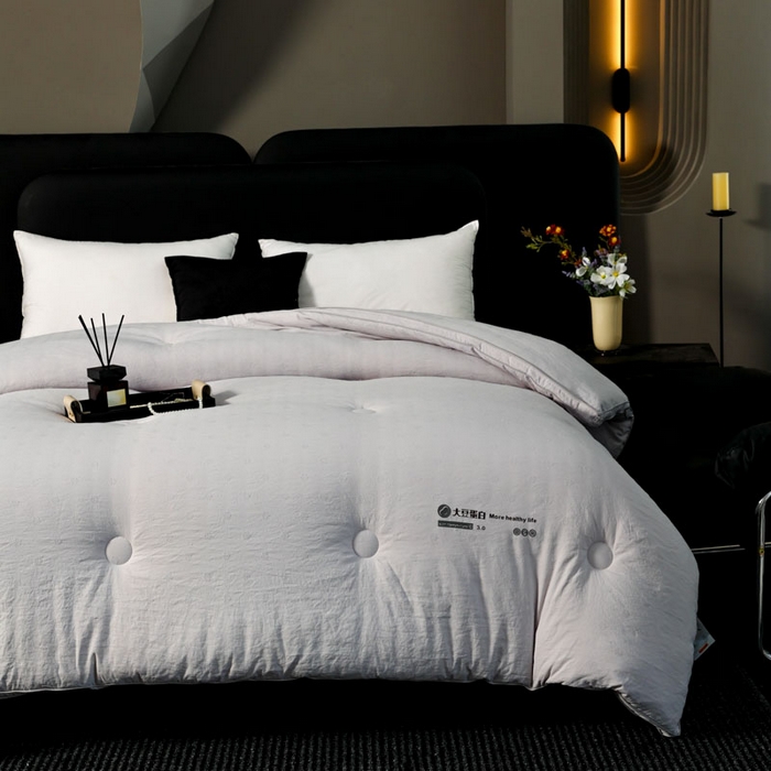 91家纺网 家纺一手货源 找家纺 蓝雀翎 2025新款原棉提花大豆被被子被芯 绅士灰