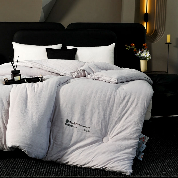 91家纺网 家纺一手货源 找家纺 蓝雀翎 2025新款原棉提花大豆被被子被芯 绅士灰