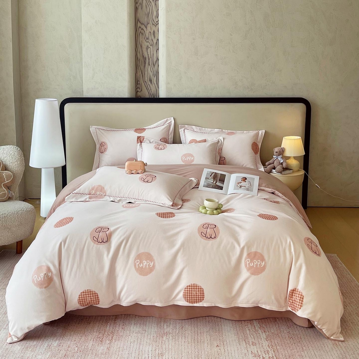 91家纺网 家纺一手货源 找家纺 麦田家纺 2025新款疆大白全棉纯棉加厚生态磨毛四件套 小狗puppy