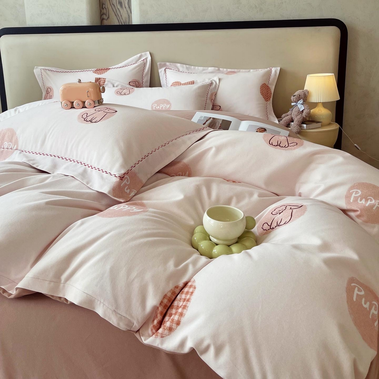 91家纺网 家纺一手货源 找家纺 麦田家纺 2025新款疆大白全棉纯棉加厚生态磨毛四件套 小狗puppy