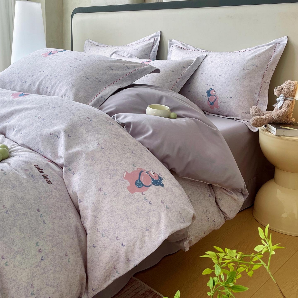 麦田家纺 2025新款疆大白全棉纯棉加厚生态磨毛四件套 幸福熊