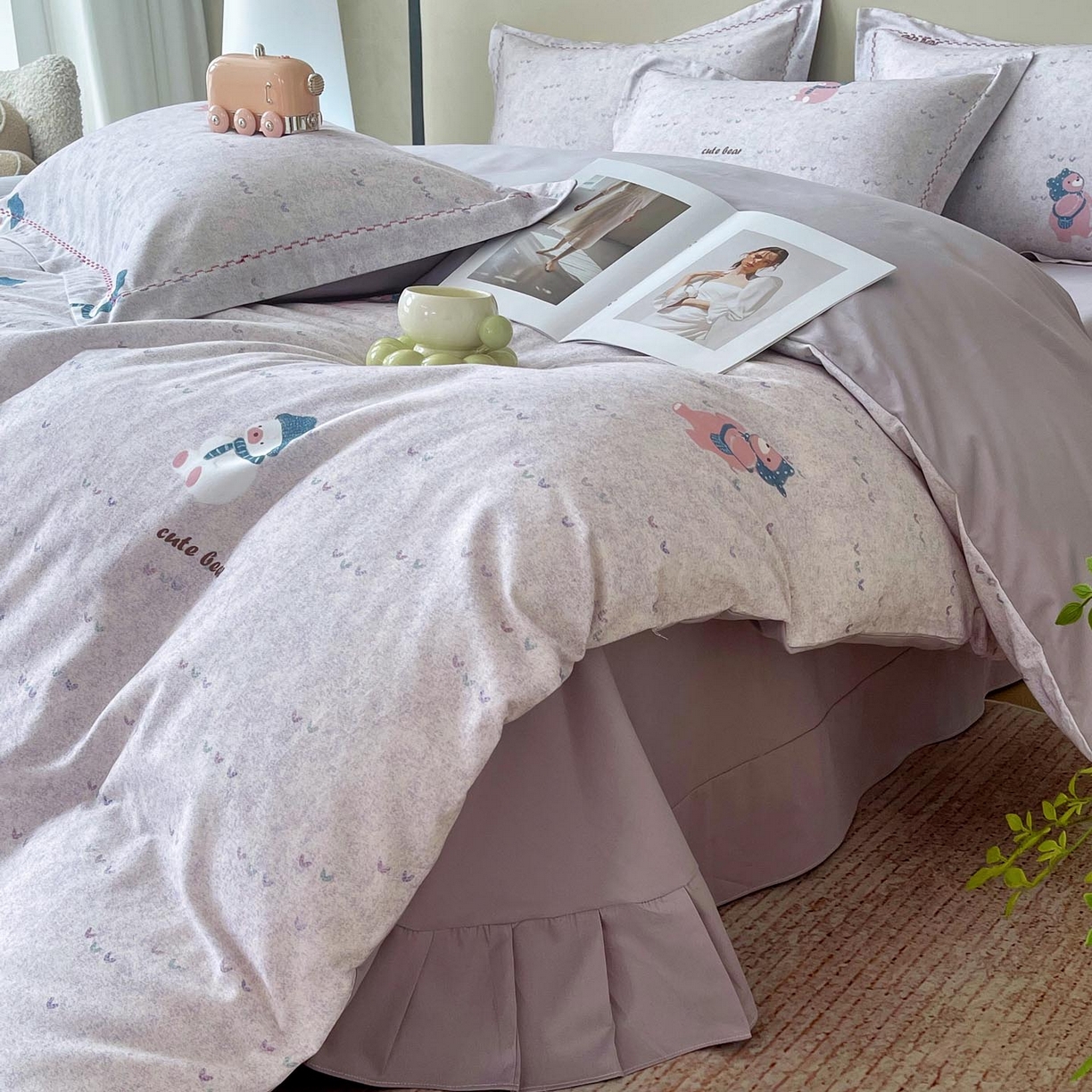 91家纺网 家纺一手货源 找家纺 麦田家纺 2025新款疆大白全棉纯棉加厚生态磨毛四件套 幸福熊