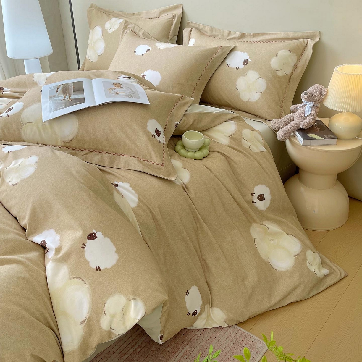 91家纺网 家纺一手货源 找家纺 麦田家纺 2025新款疆大白全棉纯棉加厚生态磨毛四件套 悠闲午后