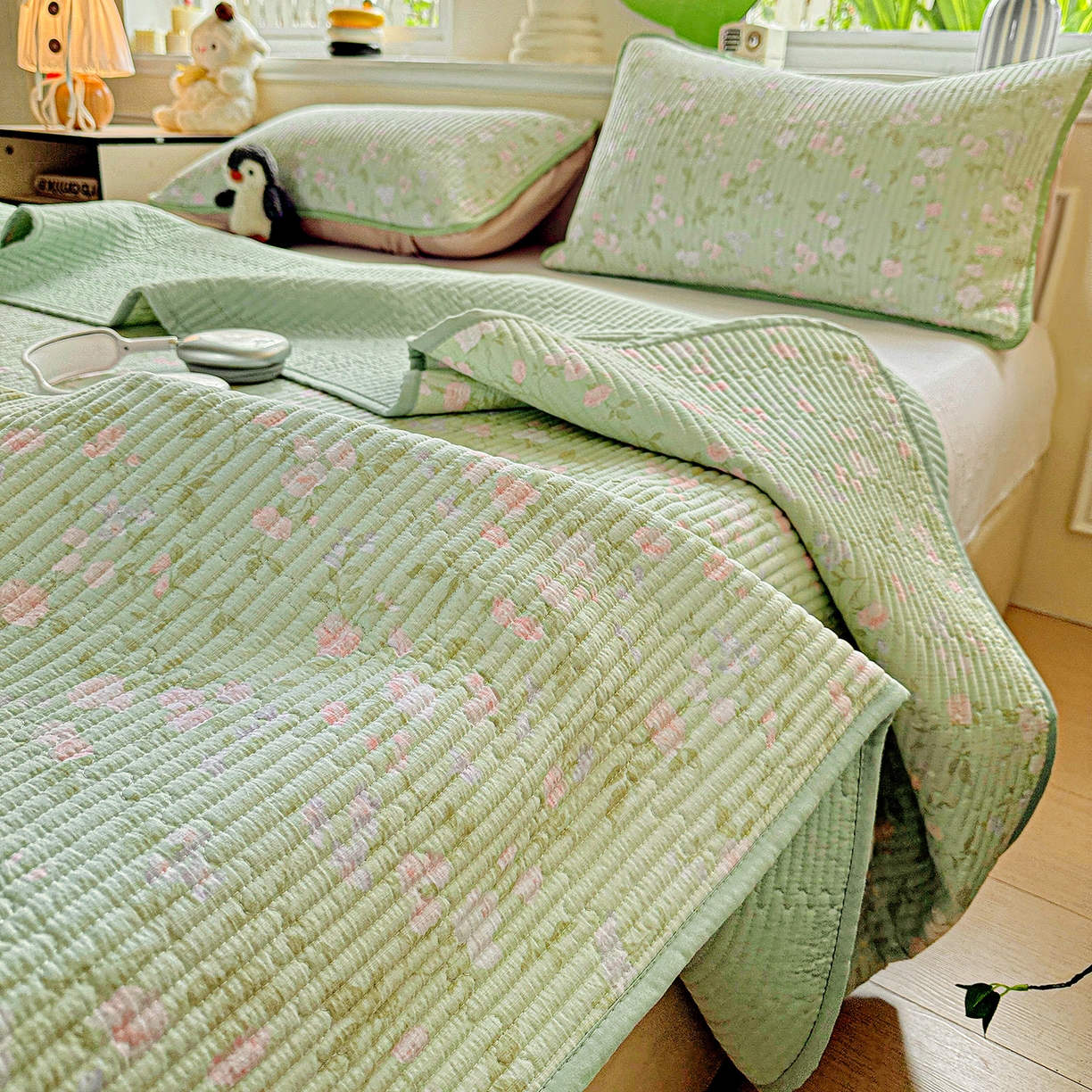 91家纺网 家纺一手货源 找家纺 （总）恒尚居 2025新款双层纱床盖床盖单品单床盖云感夹棉床单床垫软床垫-四季款【系列一】