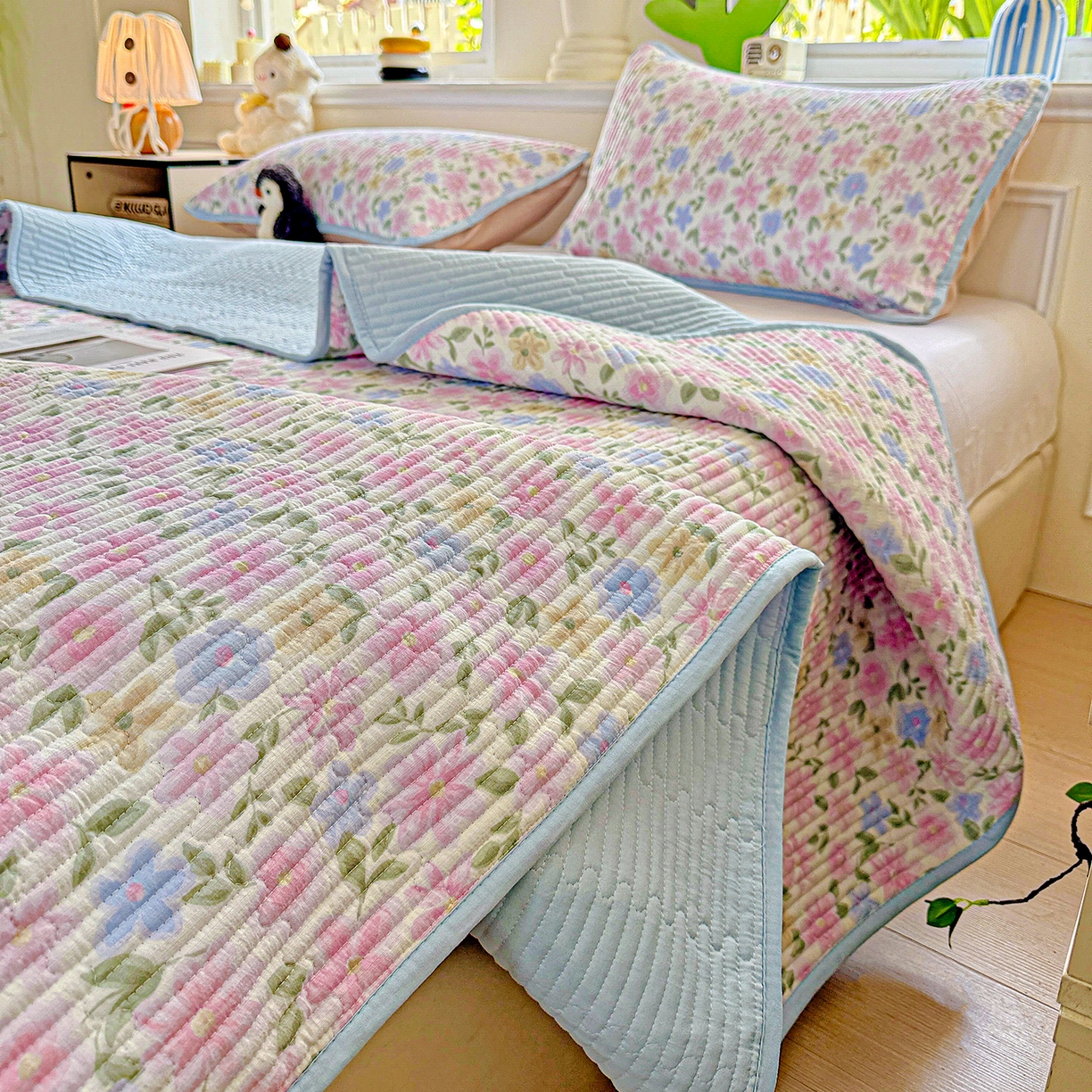 91家纺网 家纺一手货源 找家纺 （总）恒尚居 2025新款双层纱床盖床盖单品单床盖云感夹棉床单床垫软床垫-四季款【系列一】