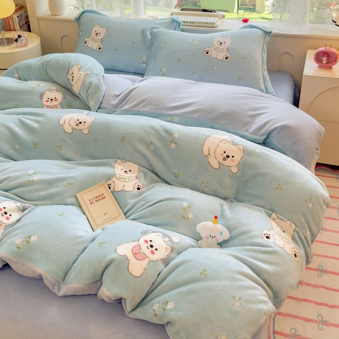 丝羽坊 2025新款200克加厚小清新牛奶绒床单款 床笠款四件套 被套 淘气宝贝